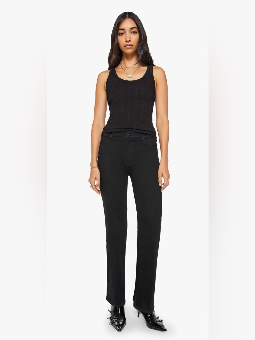 Mother The Kick It High-Rise Straight Leg Jeans Nighty Night Black 32 $248